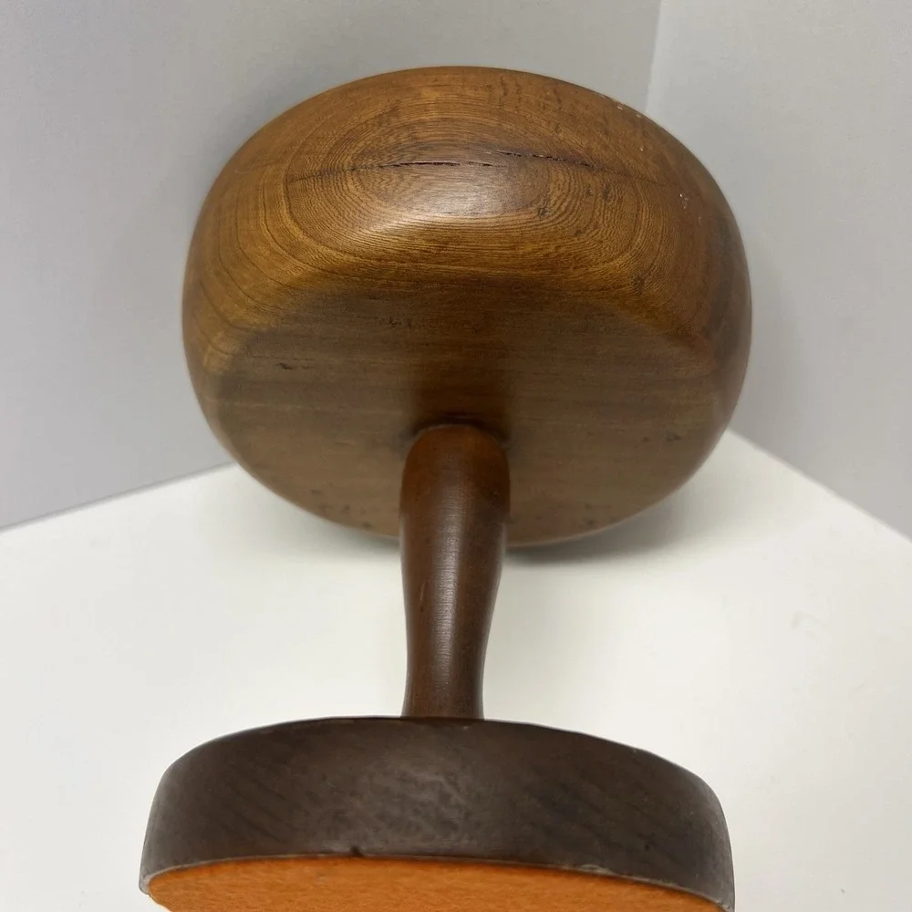 Vtg Handmade Turned Wood Pedestal Bowl Centerpiece Decor Felt Bottom 5.25x5